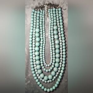 Chunky Aqua Blue Crackle Bead Boho Necklace